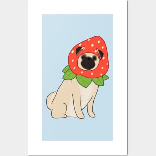 Pug illustration strawberry dog Posters and Art